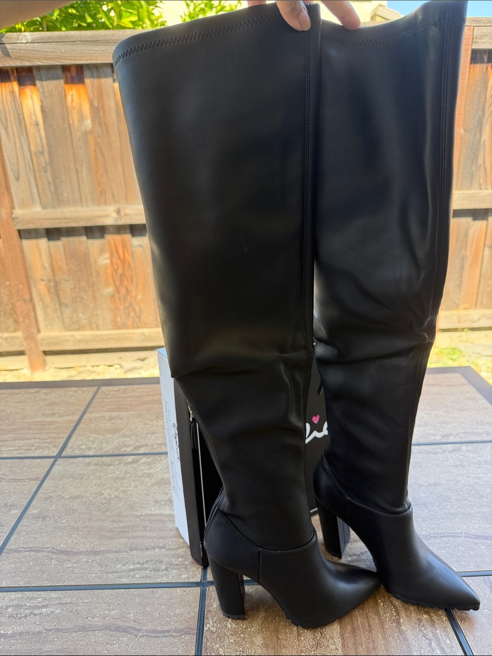 Qupid Black Over-The-Knee Pointed Toe Heeled Boots